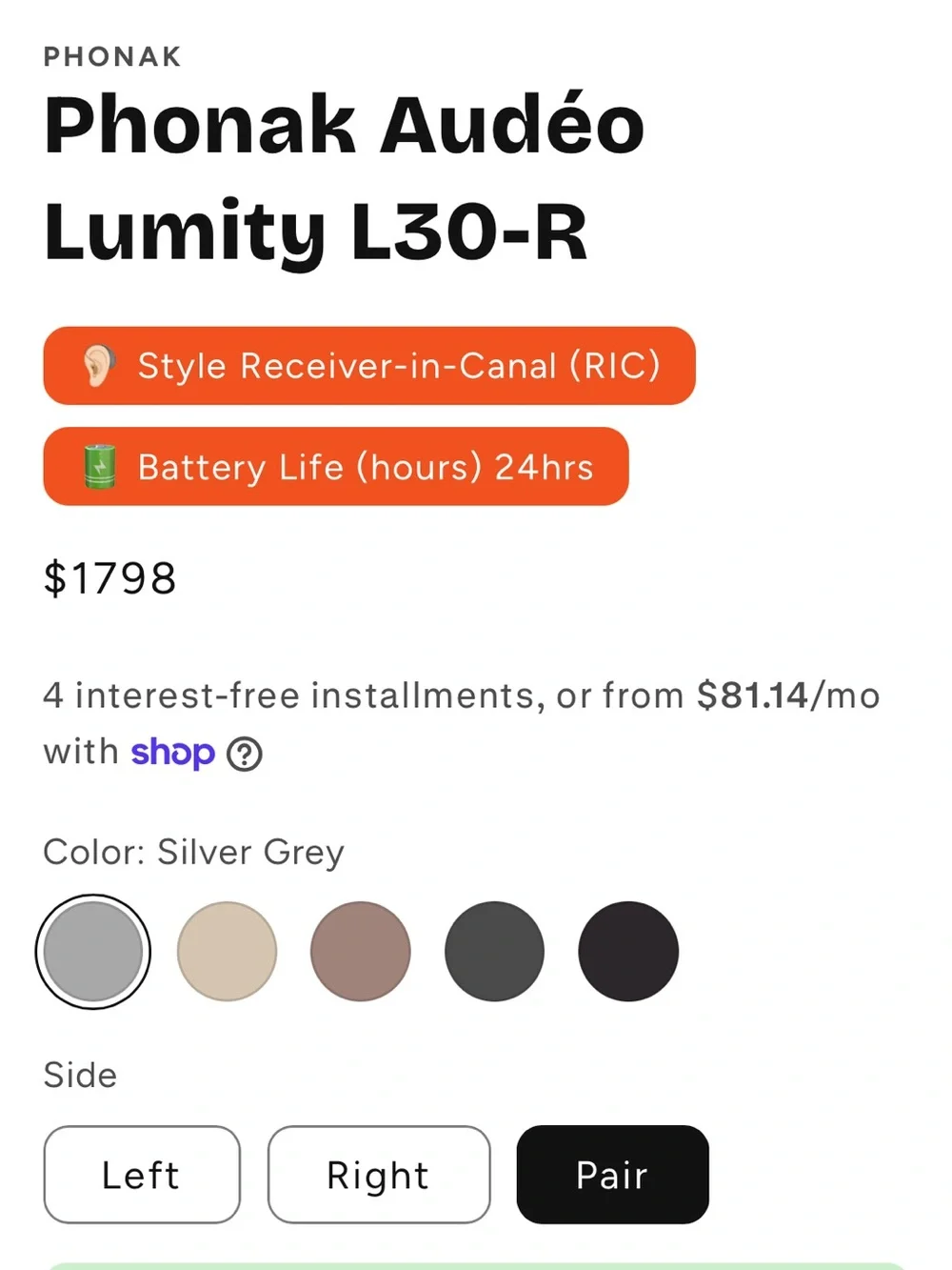 Phonak Audio Lumity L30-R/L with charger